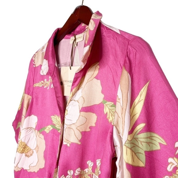 CYNTHIA ROWLEY NWT Tie Front Top and Pants Set Size Small in Pink Floral - Picture 3 of 14